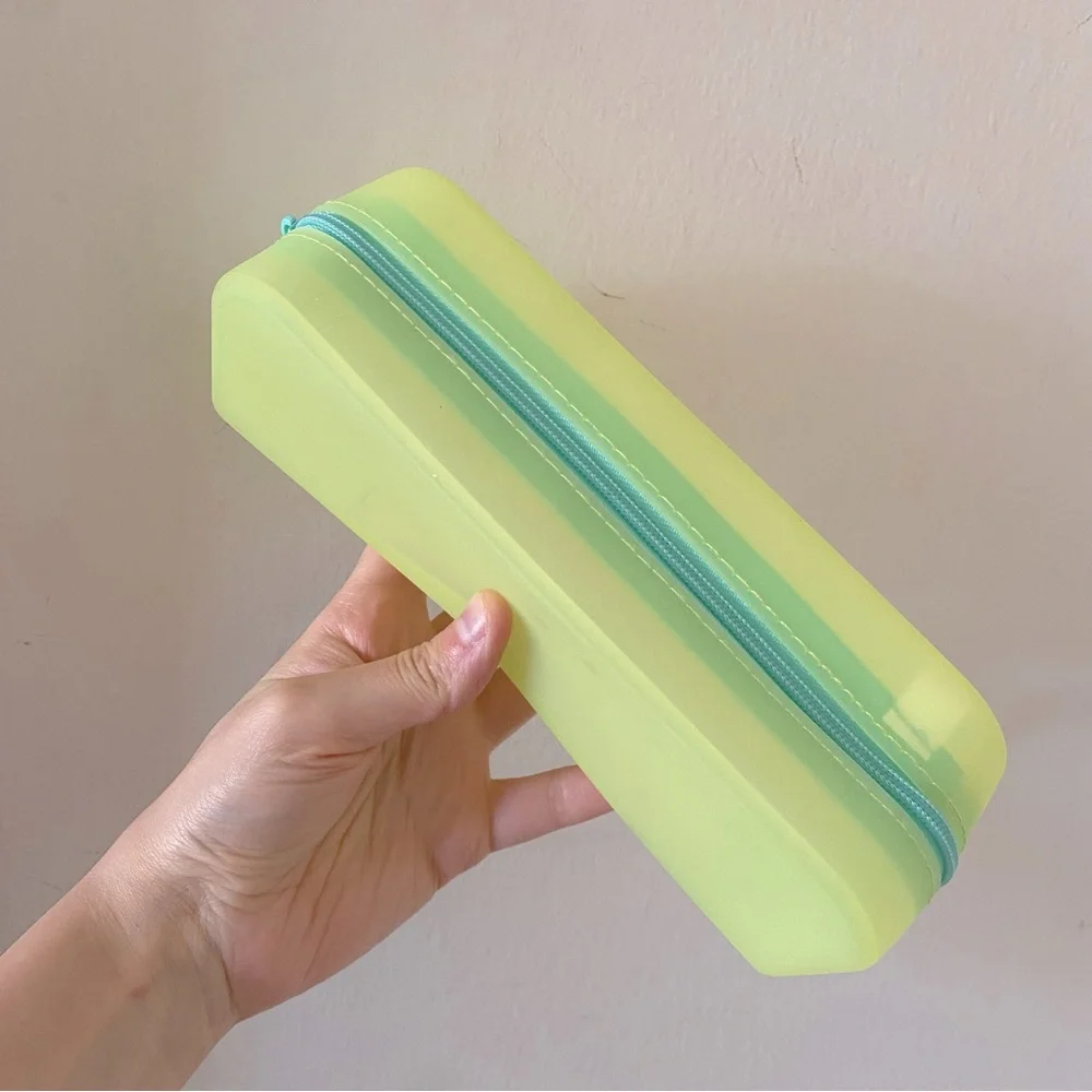 Yellow Silicon Pencil Case with Blue Zipper